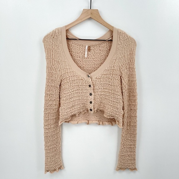 Free People Tops - Free People Smocked Knit Button Crop Top Sz Small